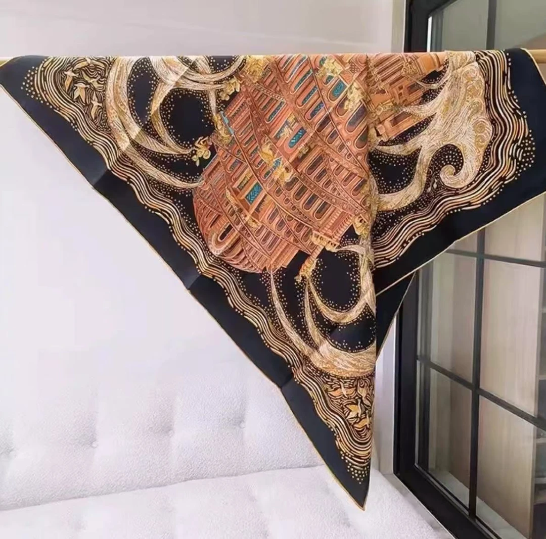 赞赞家【00144巴别塔】旅游外搭披肩90丝巾H原版18姆米贵气百搭气质