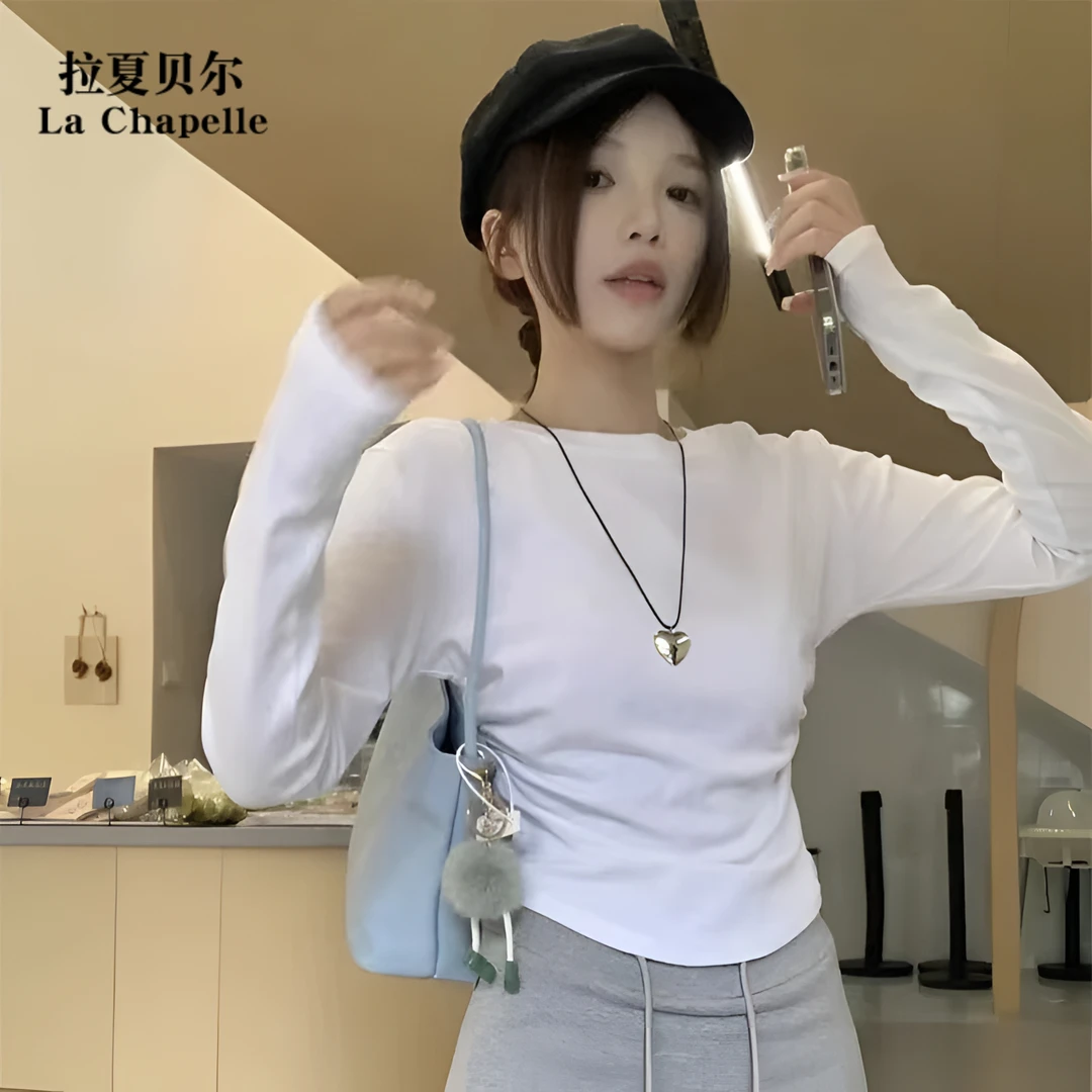 2025春秋正肩长袖T恤运动打底显瘦白色半高领时尚新款纯色上衣