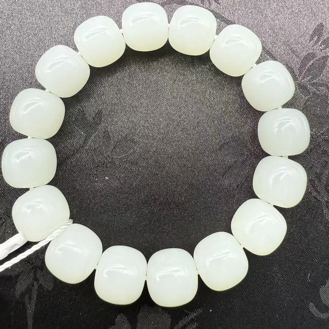 【国玉甄品】SC020和田玉白玉手串单珠13X13.5mm