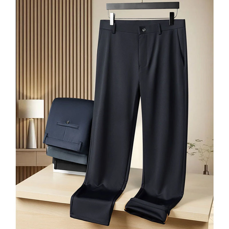 高弹力春秋男士直筒西裤加肥加大抗皱长裤免烫商务休闲美式休闲裤