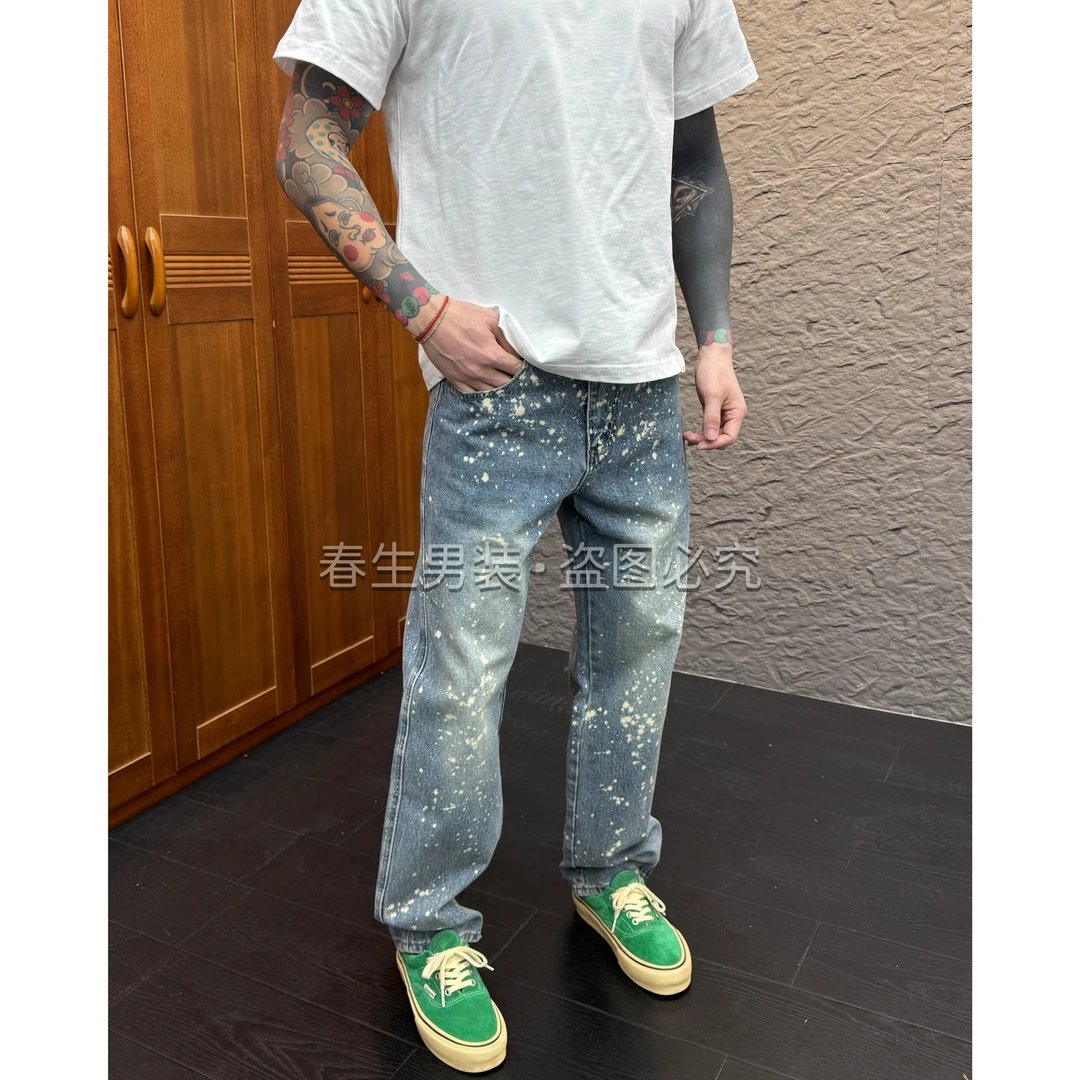 2025秋冬新款时尚休闲百搭直筒宽松泼墨无弹男士牛仔裤裤子3086