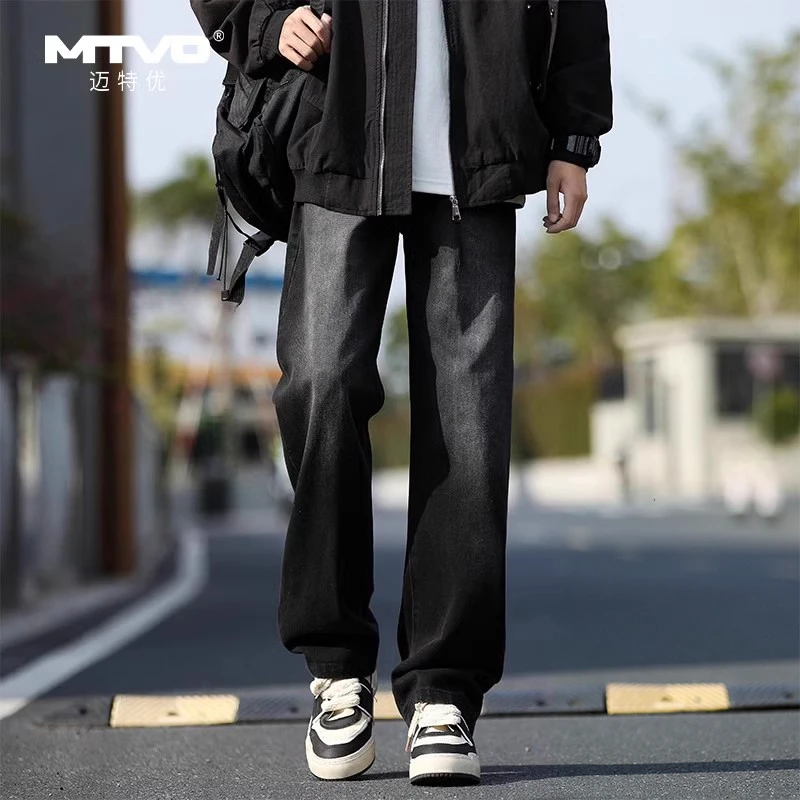 MTVO迈特优美式高街牛仔裤男士春季新款宽松直筒长裤阔腿休闲裤子