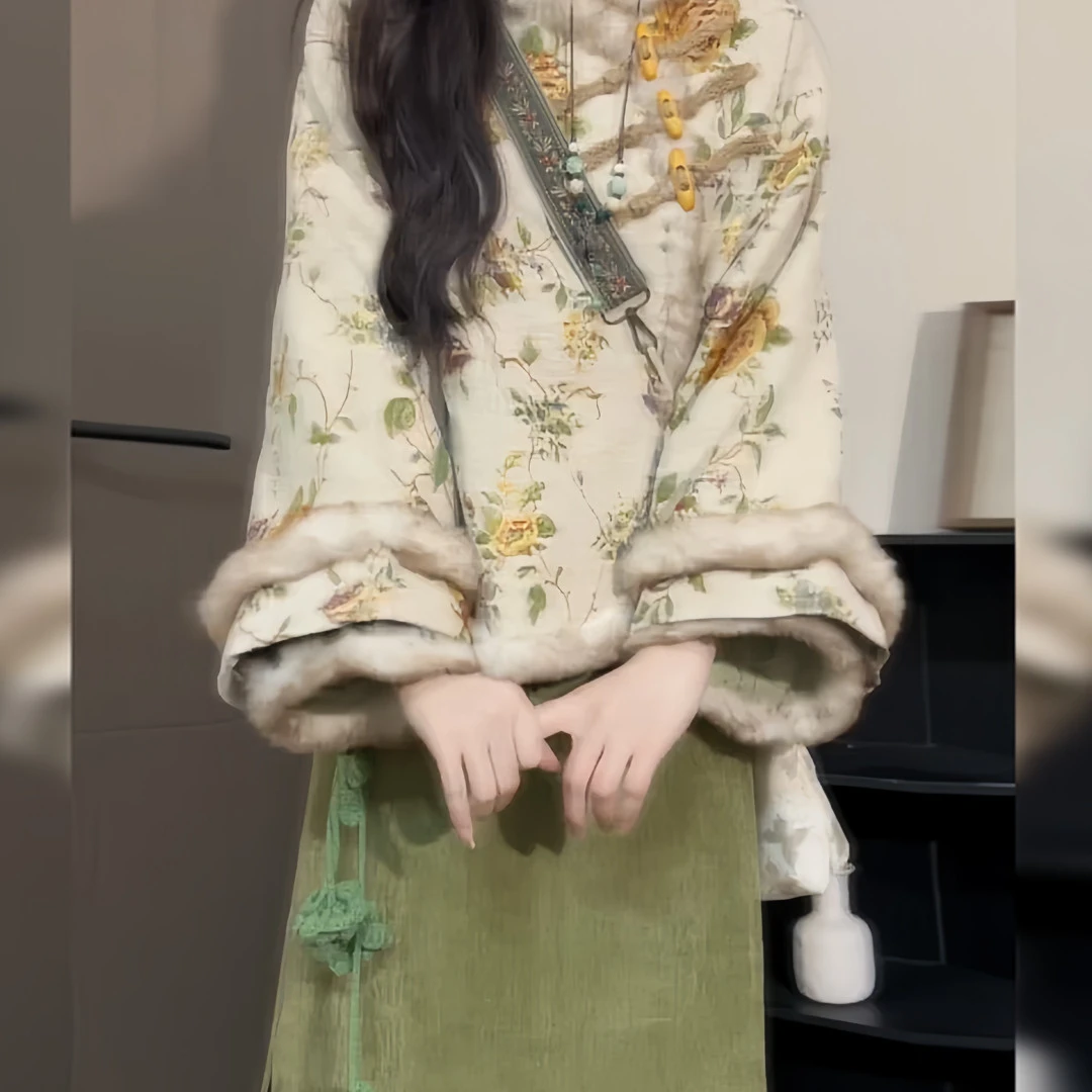 复古高级感重工绣花提花新中式改良旗袍连衣裙加绒外套女2025秋冬