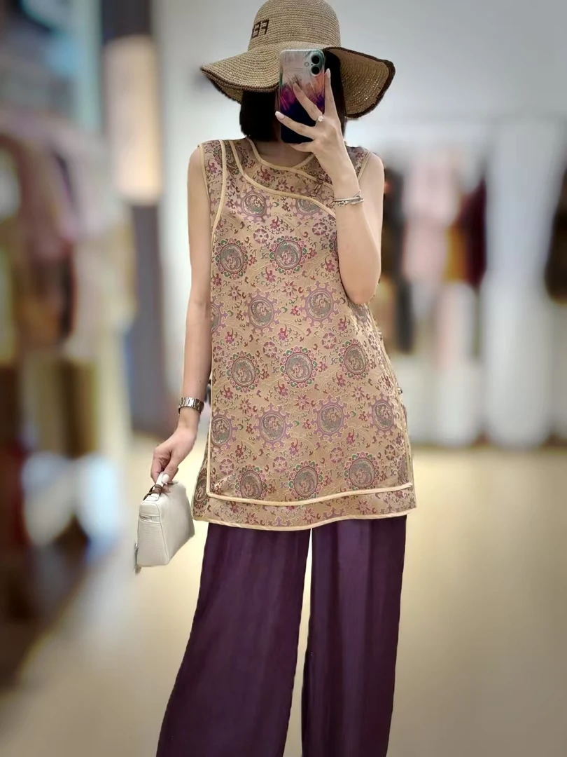 【东方美学】唐网红休闲新中式夏季复古民族风圆领提花短袖上衣