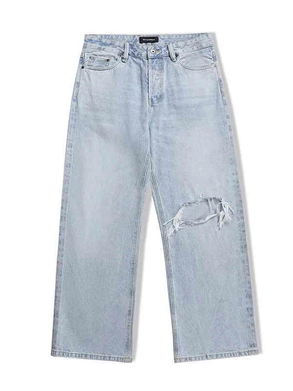 SEE THE MIRAGE赤耳2021M单膝破坏云朵蓝水洗牛仔裤