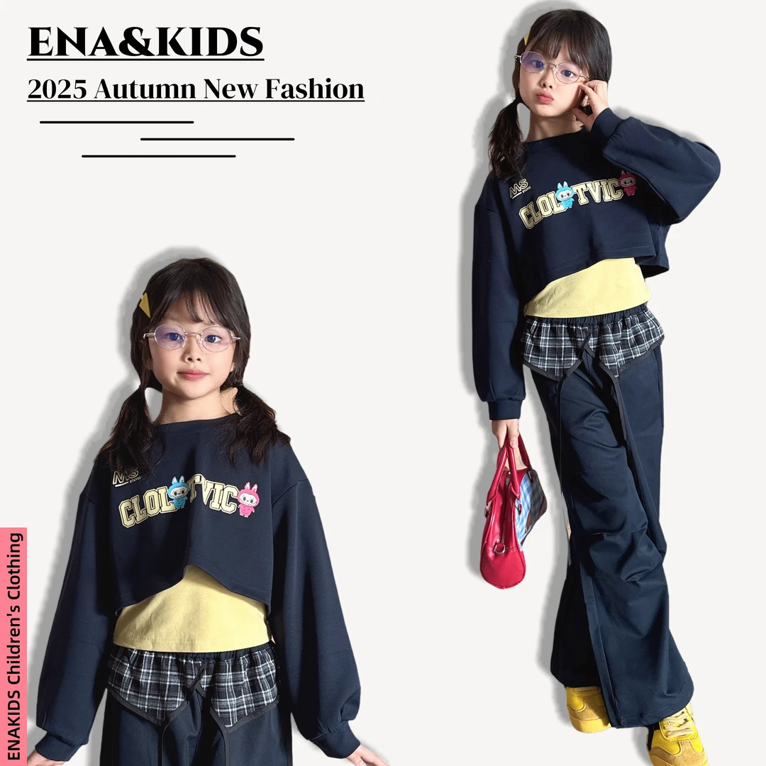 ENA恩娜kids【顽趣甜心】女童秋季韩版卡通印花卫衣打底上衣两件套