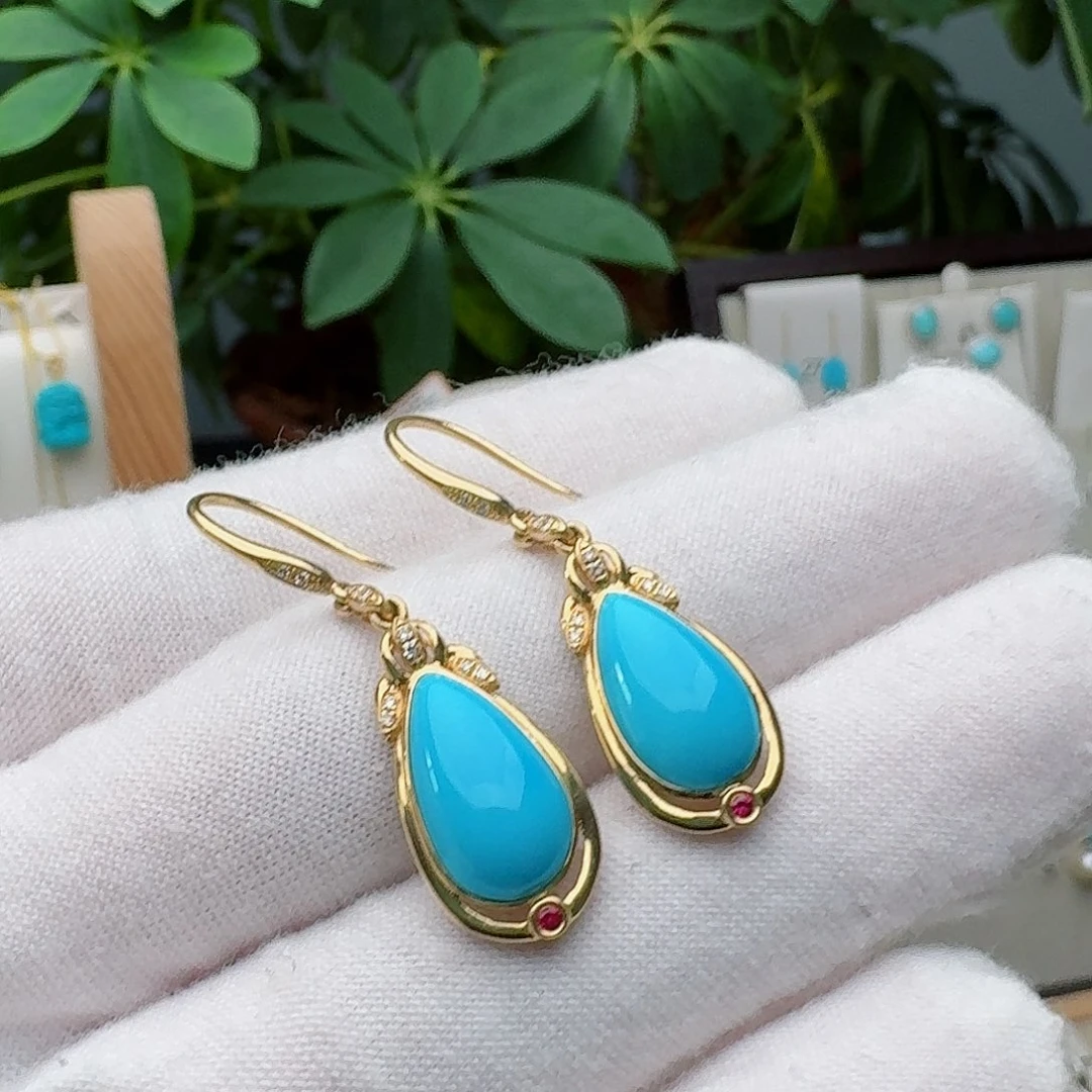 绿松石18K金镶嵌耳饰耳环