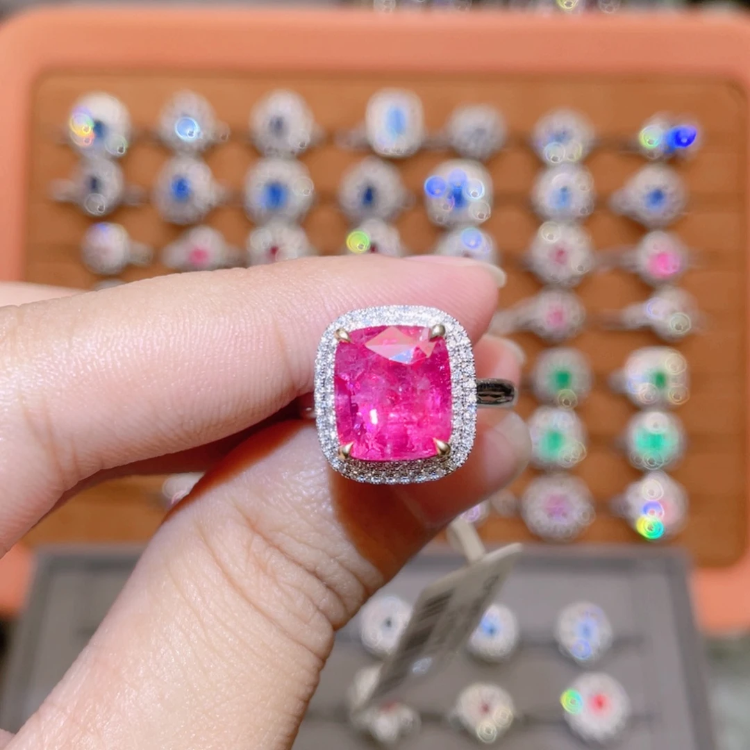 18K金镶嵌戒指尖晶石5.15ct 热粉 马亨盖
