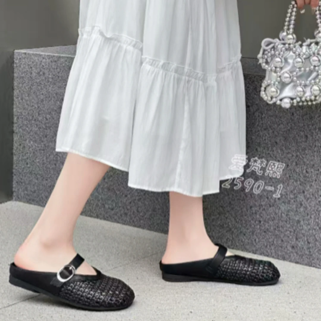 〖古尚女鞋〗2590-1仙女风软底法式编织百搭女鞋拖鞋夏季
