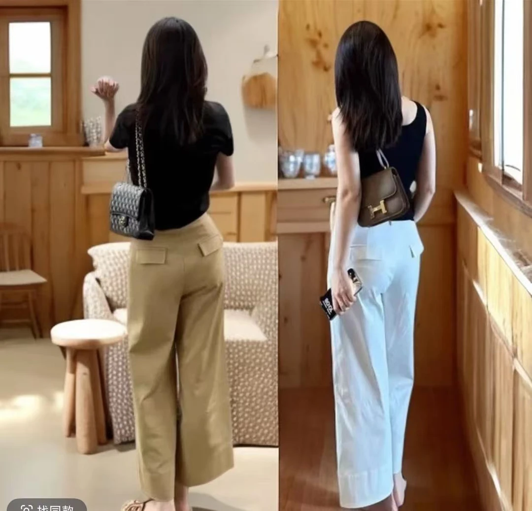高腰直筒阔腿休闲裤女显瘦梨形身材九分裤