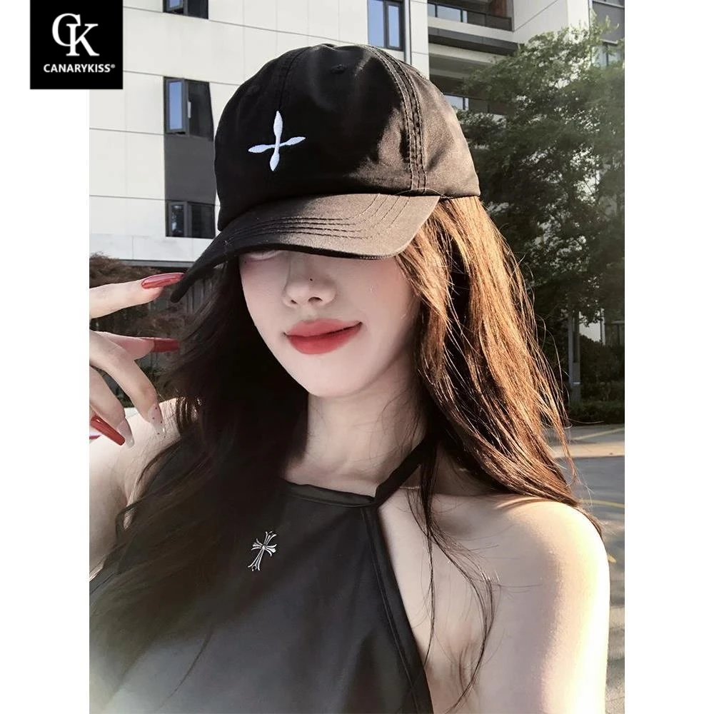 CanaryKiss韩系复古宽檐显脸小十字架棒球帽女秋季新款遮阳鸭舌帽