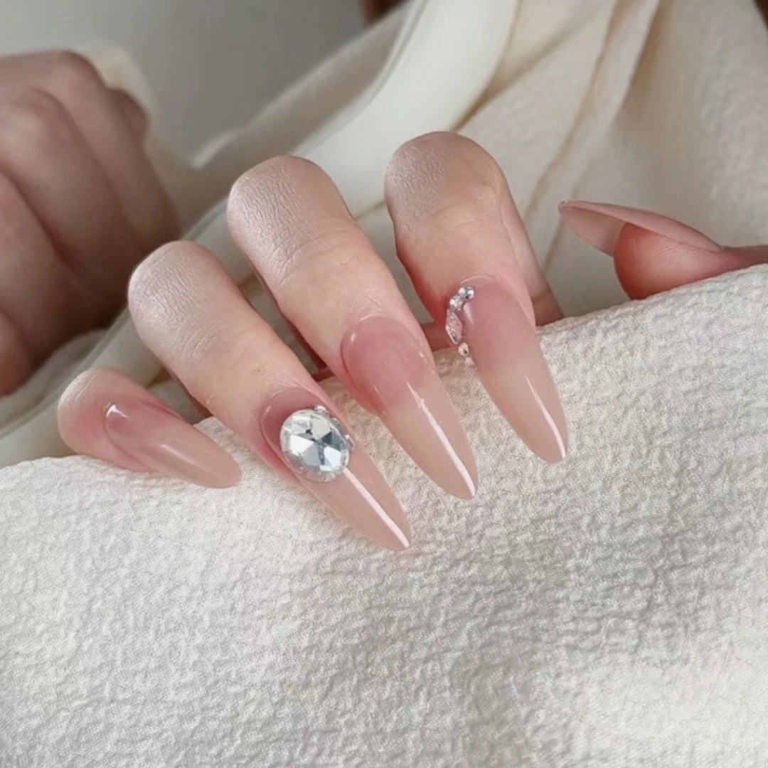 【Enailvis 穿戴甲】穿戴甲嬛嬛裸色显白长款气质粘钻高级穿戴美甲