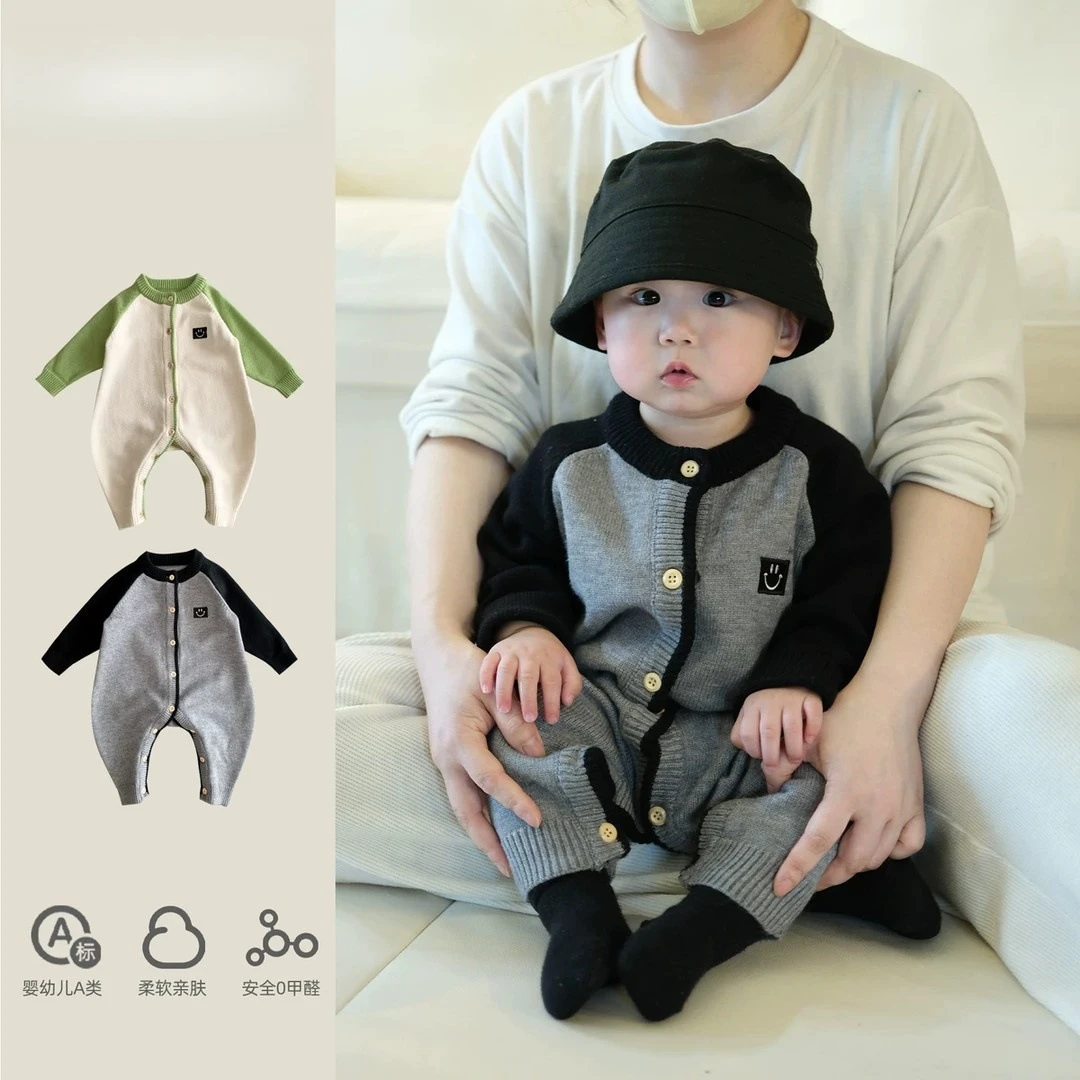婴儿连体衣春秋季衣服超萌男女宝洋气针织哈衣新生秋装满月外出服
