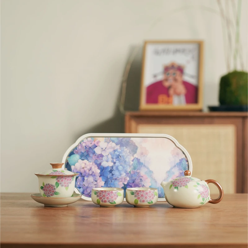 汝窑绣球花盖碗壶茶壶泡茶家用高档茶水壶泡茶碗器功夫茶具