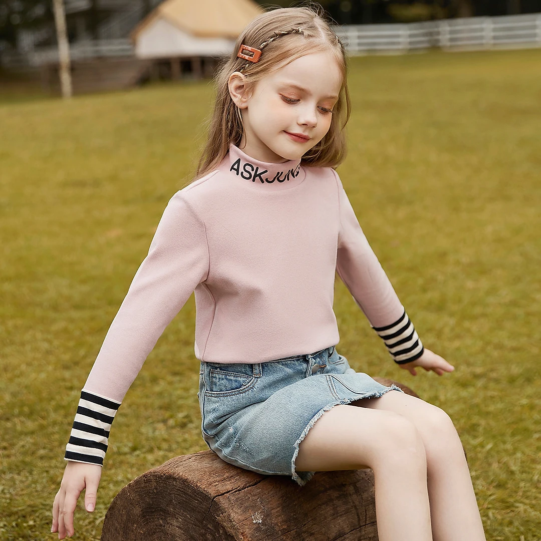ASK JUNIOR女童打底衫2025春新品薄绒保暖摇粒绒半高领洋气打底衫