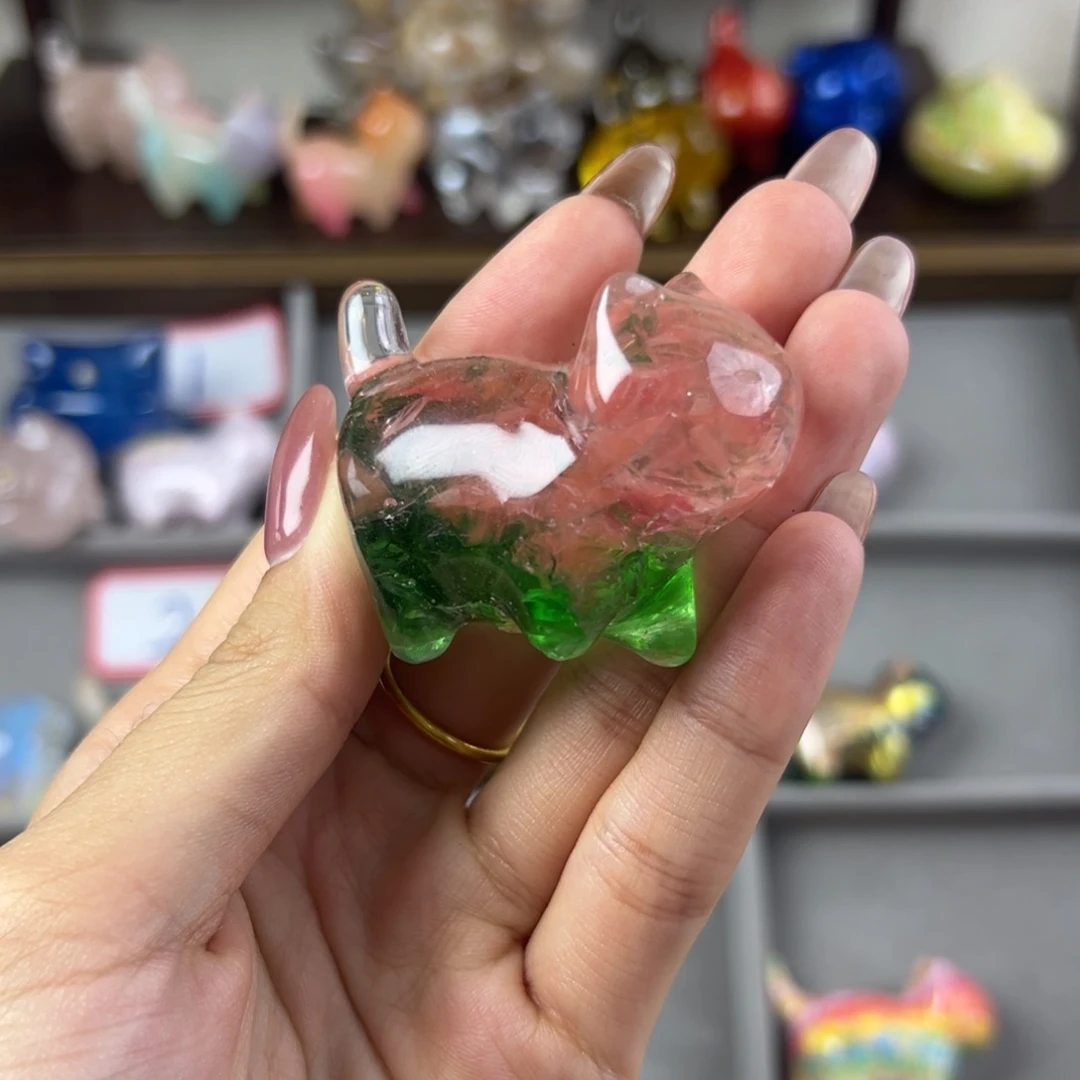 粉绿水晶猫先生摆件