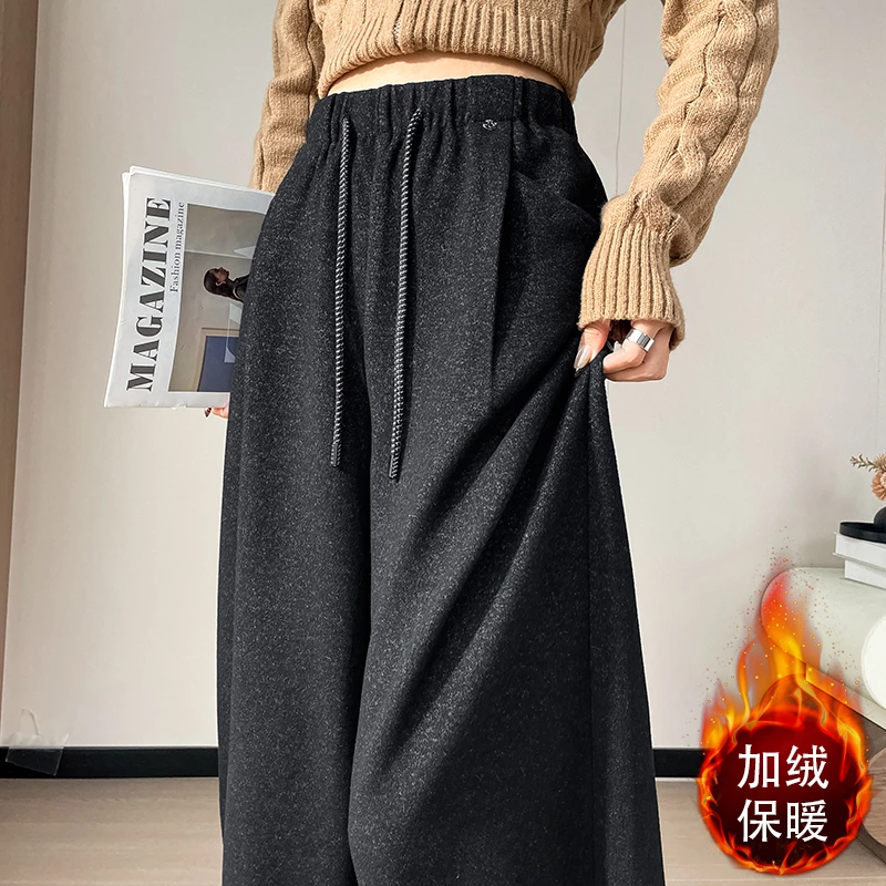加绒加厚羊绒时尚高腰弯刀裤垂感百搭阔腿保暖休闲香蕉裤