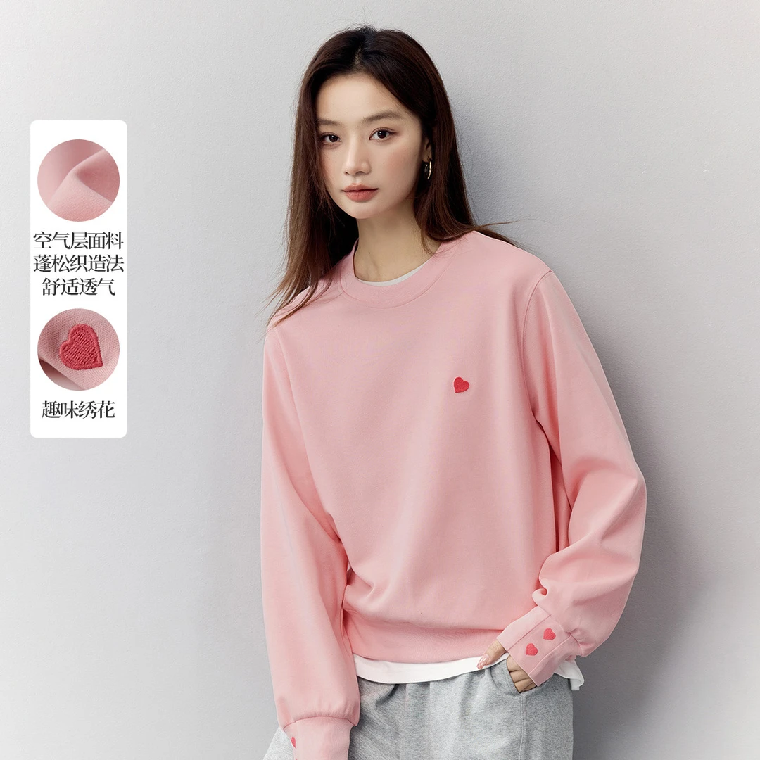 【欧若智性风】茵曼春季宽松减龄绣花卫衣百搭慵懒风舒适休闲套头衫