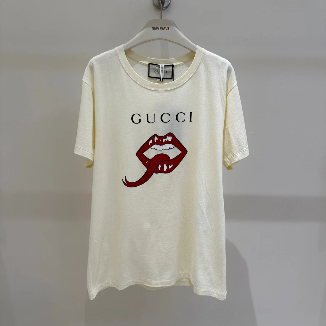 全新未使用 GUCCI/古驰 S级 GU1331 红唇字母短袖 M码 原价3250