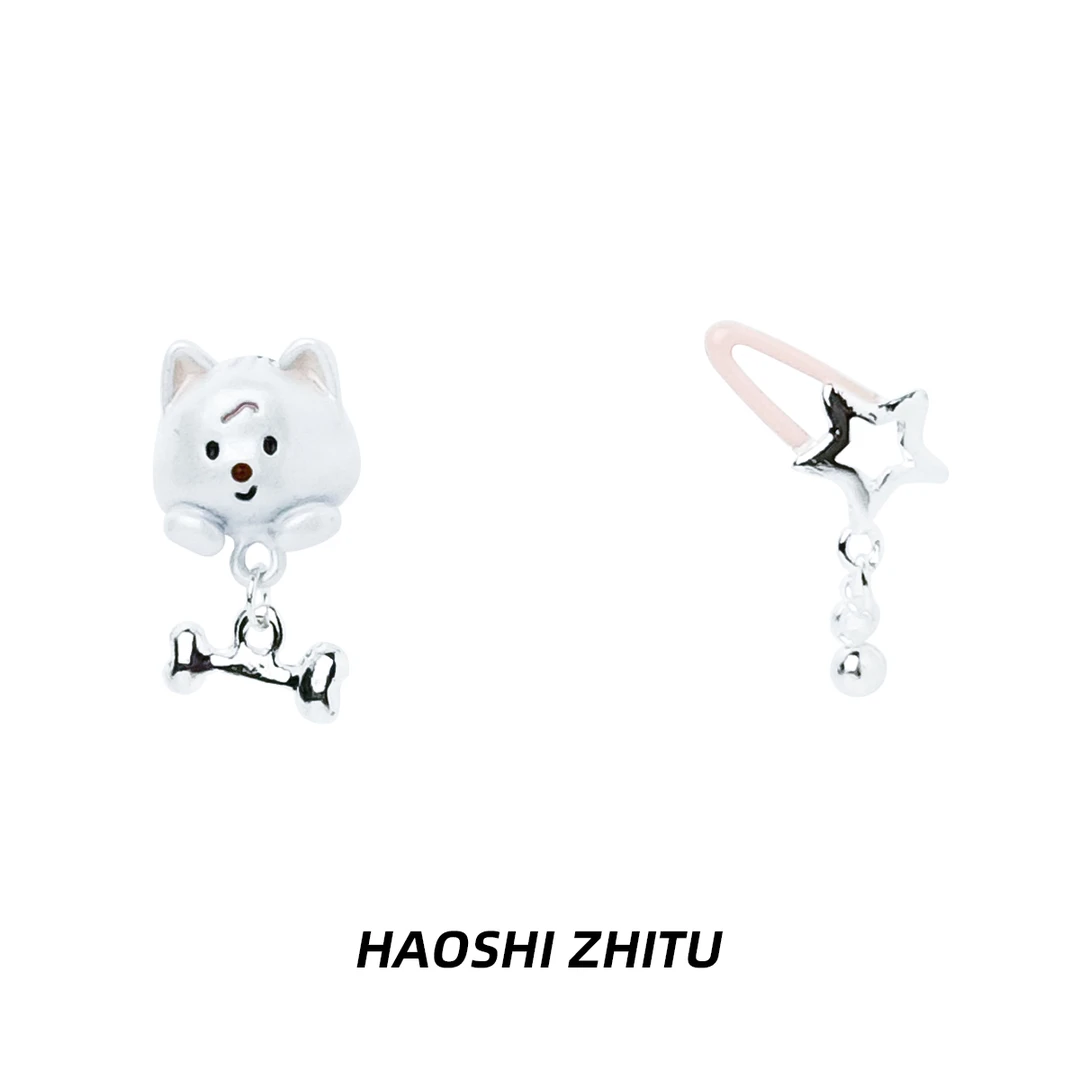 合金合成锆石耳饰 A043《小甜狗》不规则甜美风狗狗发夹 精致小巧