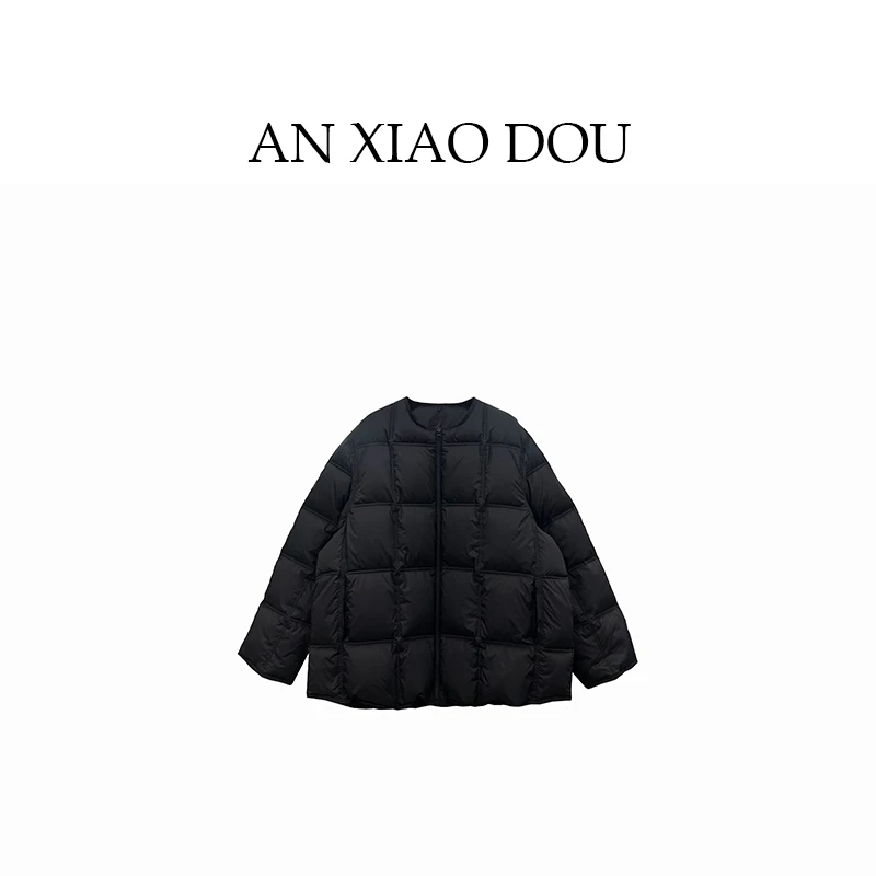 安小豆【廓形小方块圆领羽绒服】冬季新款90白鸭绒外套