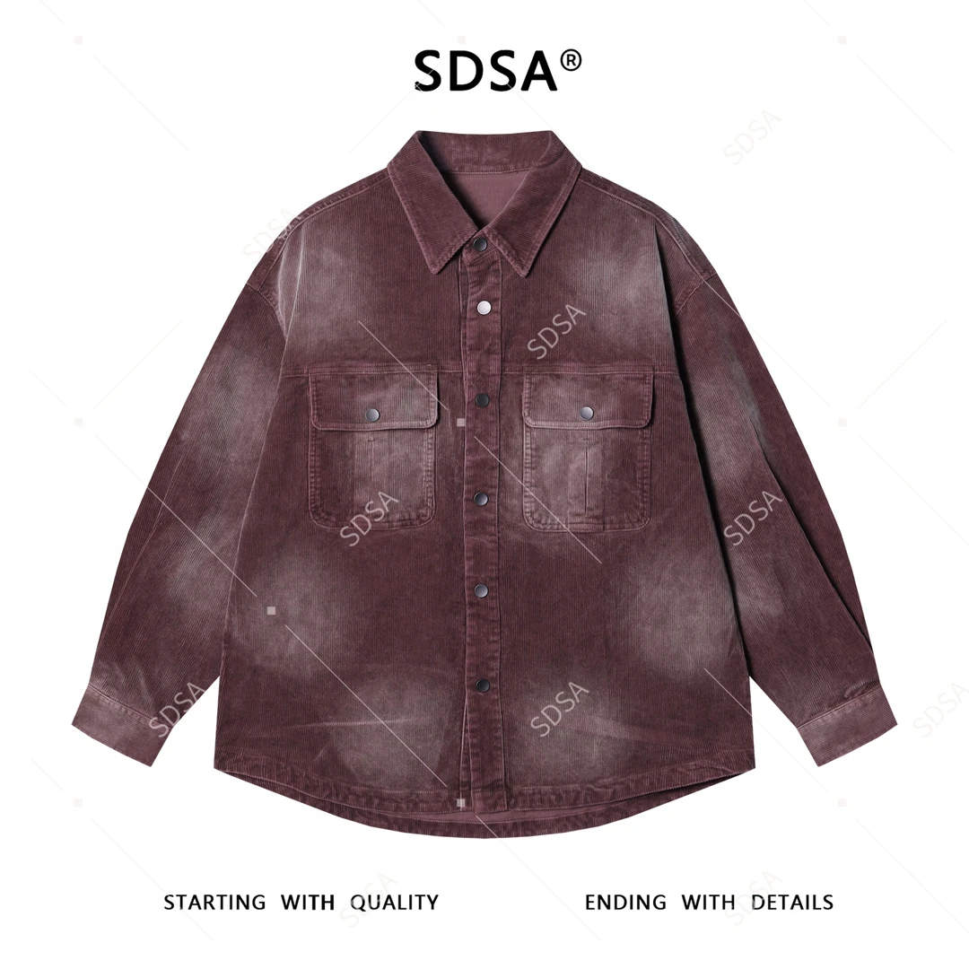 SDSA秋冬新款痞帅男装韩版扎染竖纹纽扣翻领长袖衬衫个性百搭衬衣