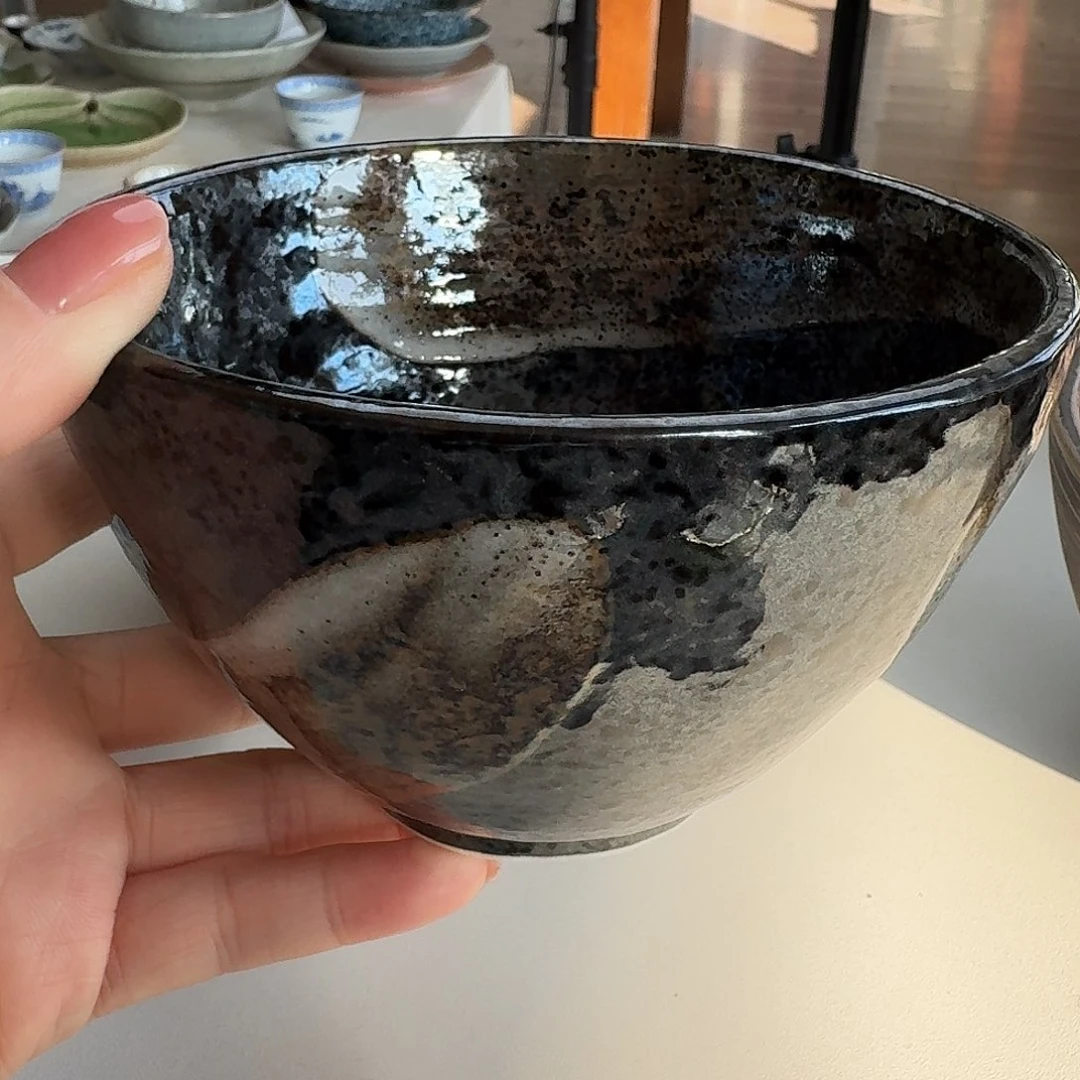 搪瓷黑釉13厘米深钵饭碗
