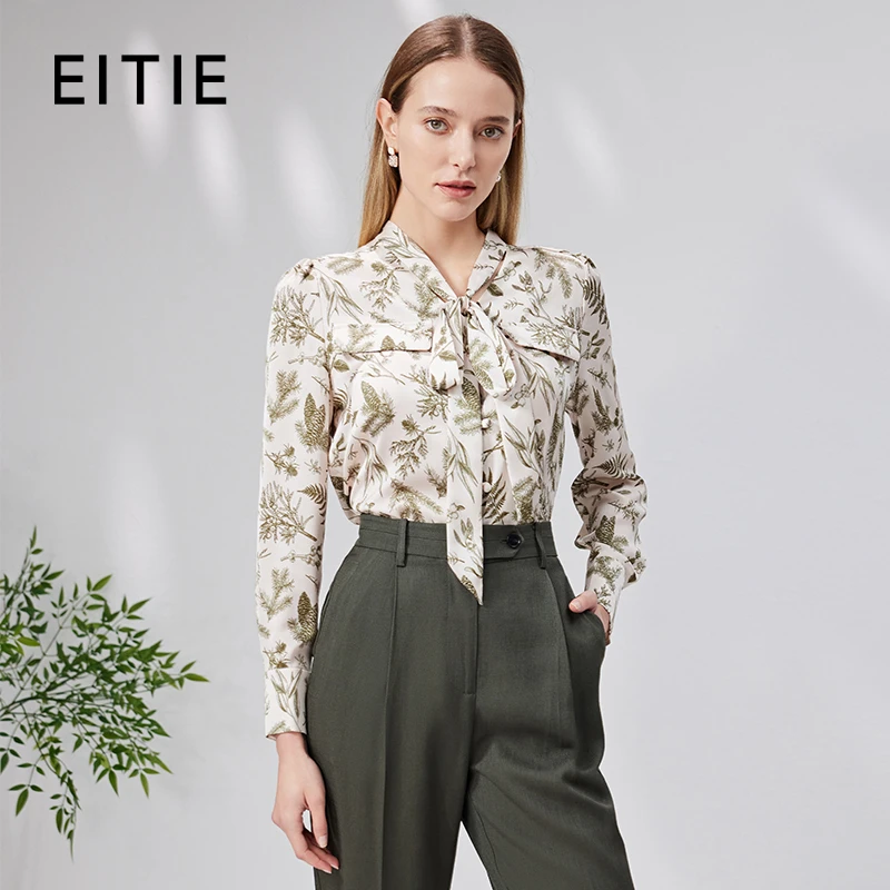 EITIE爱特爱秋季新款时尚通勤印花飘带舒适衬衣7109808