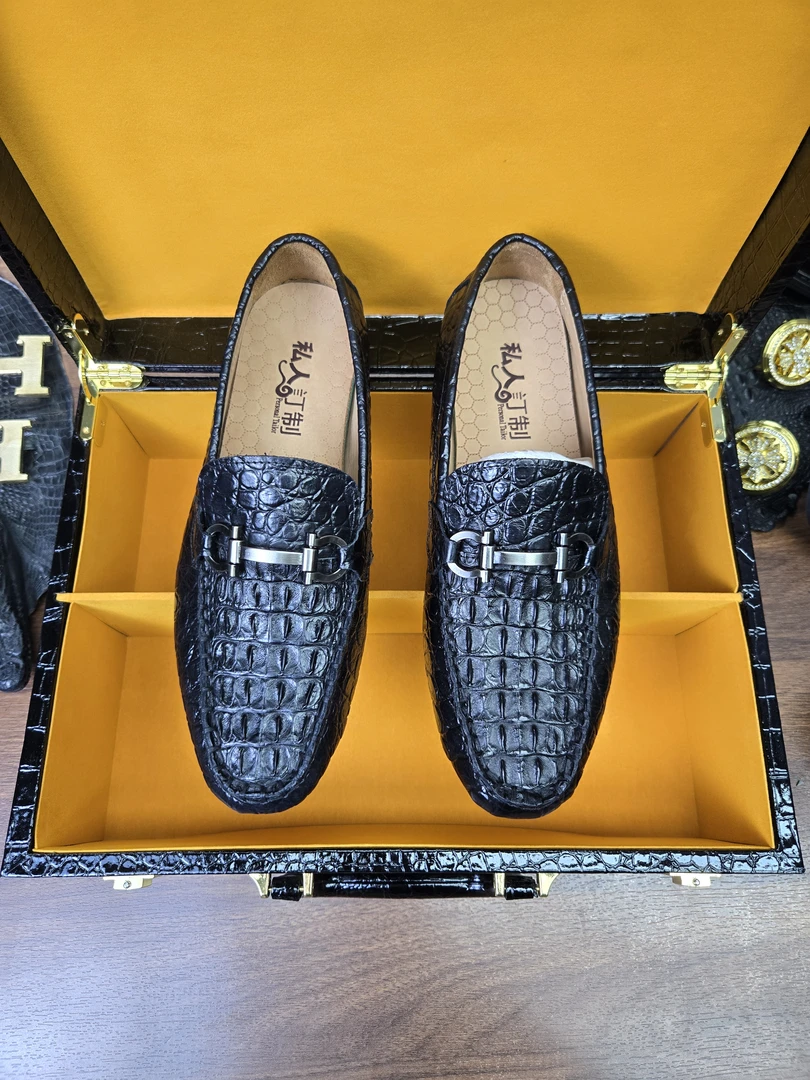 高奢鳄鱼皮经典休闲真皮豆豆鞋简约男士百搭手工透气皮鞋（778-2）