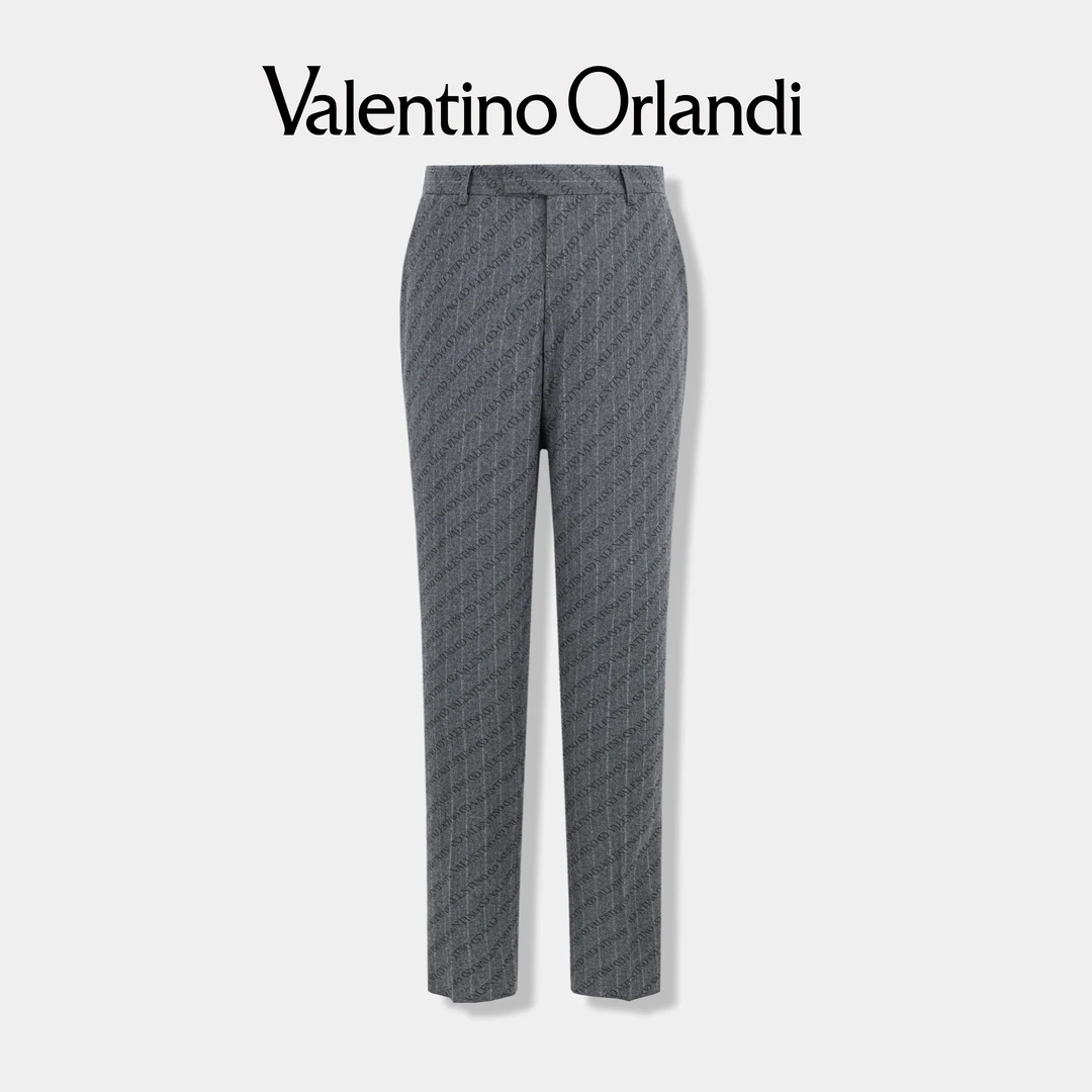 Valentino orlandi男士秋冬A版时尚简约满印老花绵羊毛西裤长裤