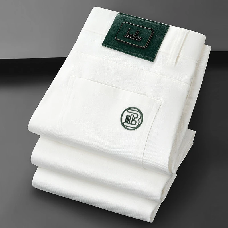 秋冬款欧货时尚高级感轻奢加厚白色三防长裤弹力修身小直筒裤潮牌