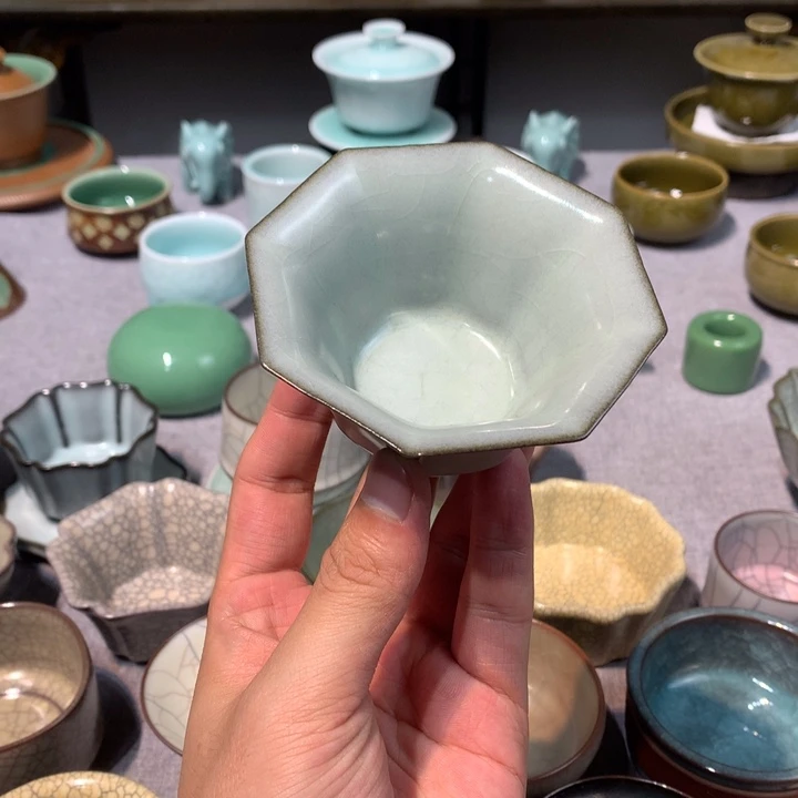 龙泉青瓷官窑八方杯