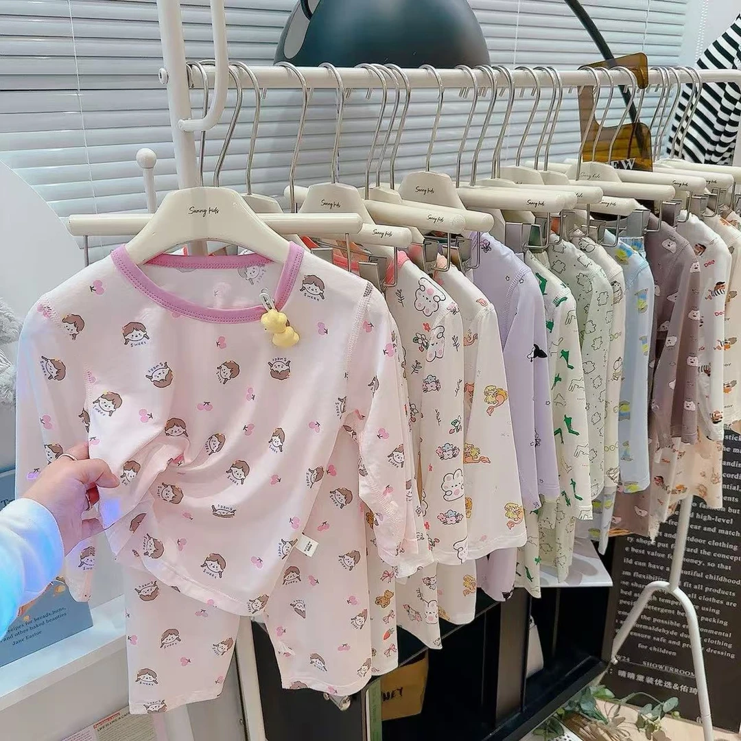 【7A抗菌】儿童无骨睡衣天丝家居服套装男童女童透气薄款空调服