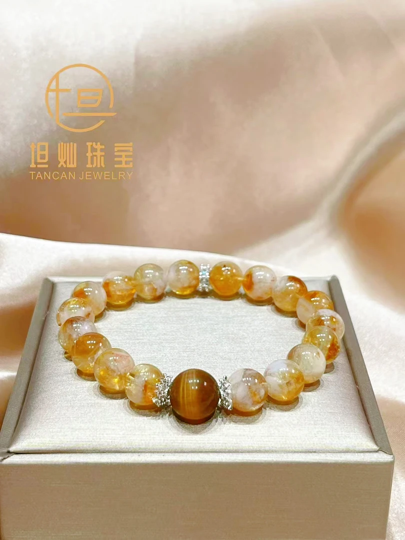 天然单圈黄塔晶加虎眼大珠和精美配件款手串1210