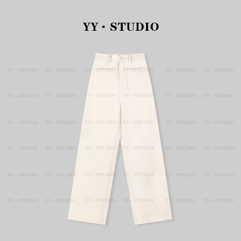 【WTT】早春款休闲宽松毛呢窄版口袋百搭直筒裤YY-3302