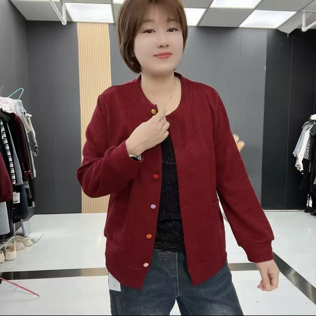 影9986早秋新款圆领彩扣洋气减龄气质长袖开衫