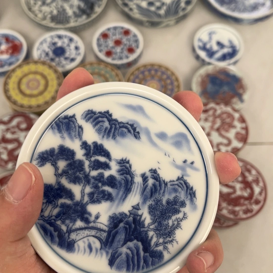 瓷片景德镇万里山川盖置
