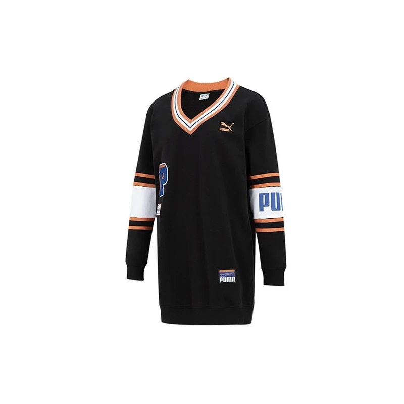 PUMA/彪马女子裙V领撞色领口长袖时尚透气卫衣运动连衣裙677380