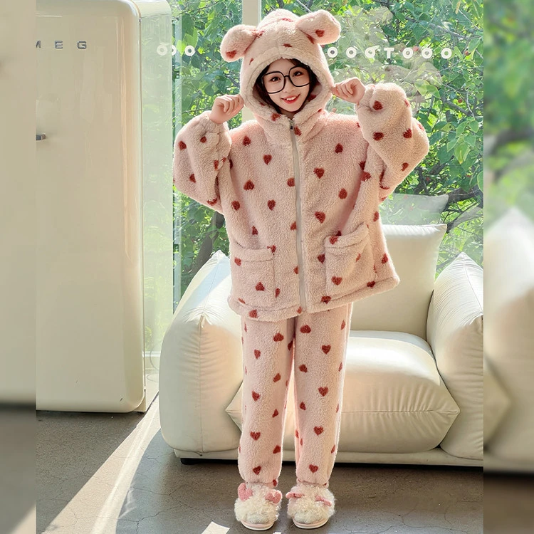 女童珊瑚绒睡衣秋冬季2025新款儿童家居服冬季女孩加厚法兰绒套装