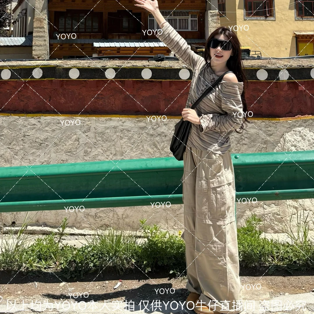 YOYO自制【十二口袋】早秋新款时尚休闲宽松抽绳设计感多口袋工装裤