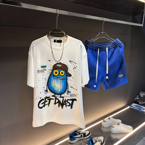 夏季潮流2025年新款涂鸦卡通男士短袖T恤