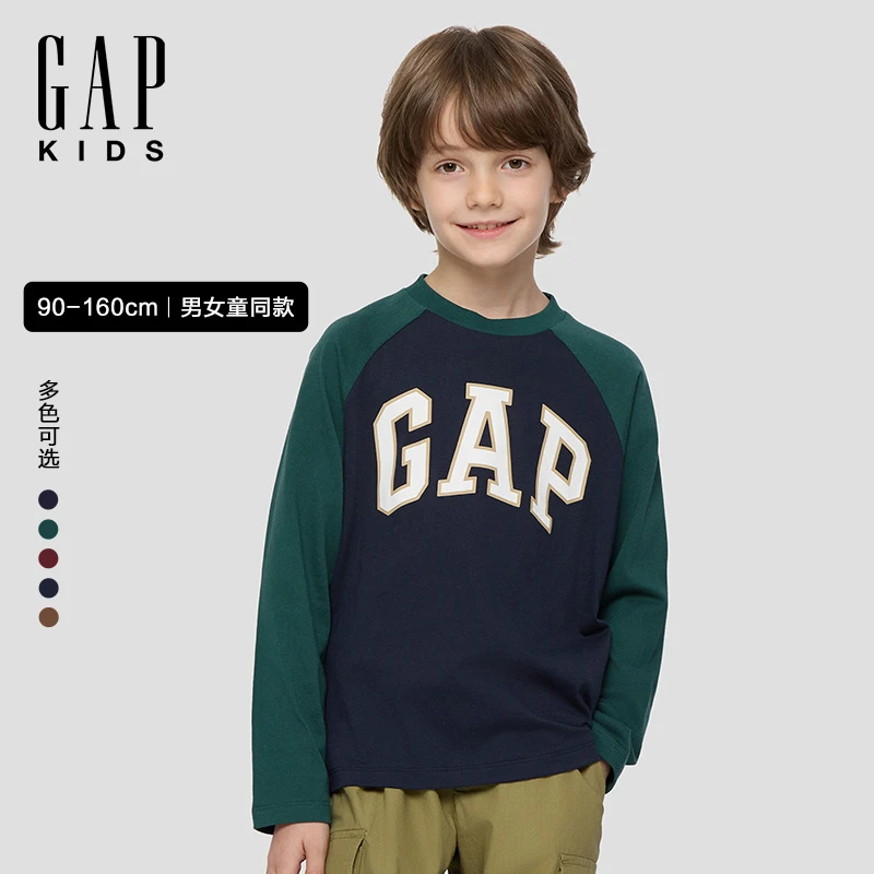 Gap男女童秋冬新款纯棉撞色插肩长袖T恤829283