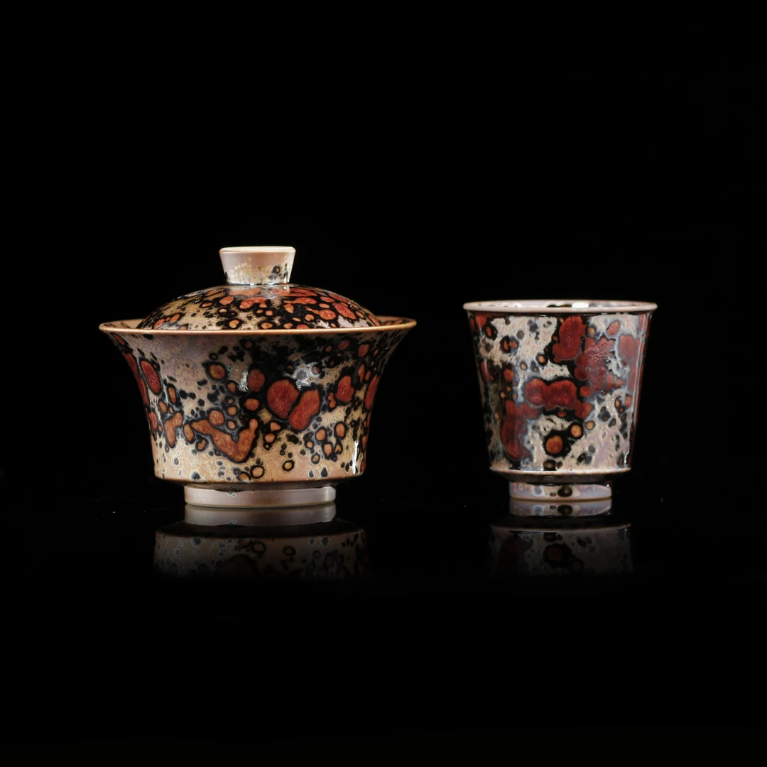 【晚晚专享】柴房原创专利款斑鹿盖碗套组 （三件套）WF169