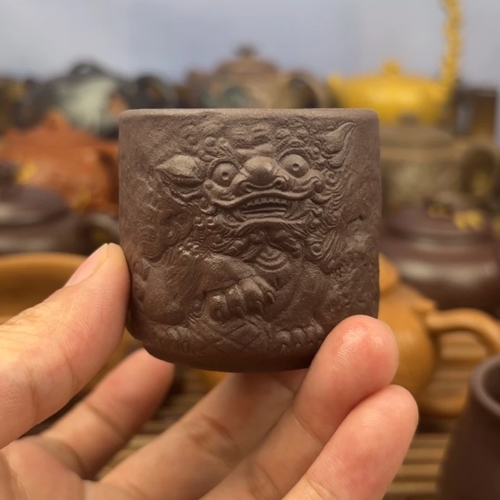 茶壶紫砂喜狮主人杯天青80c