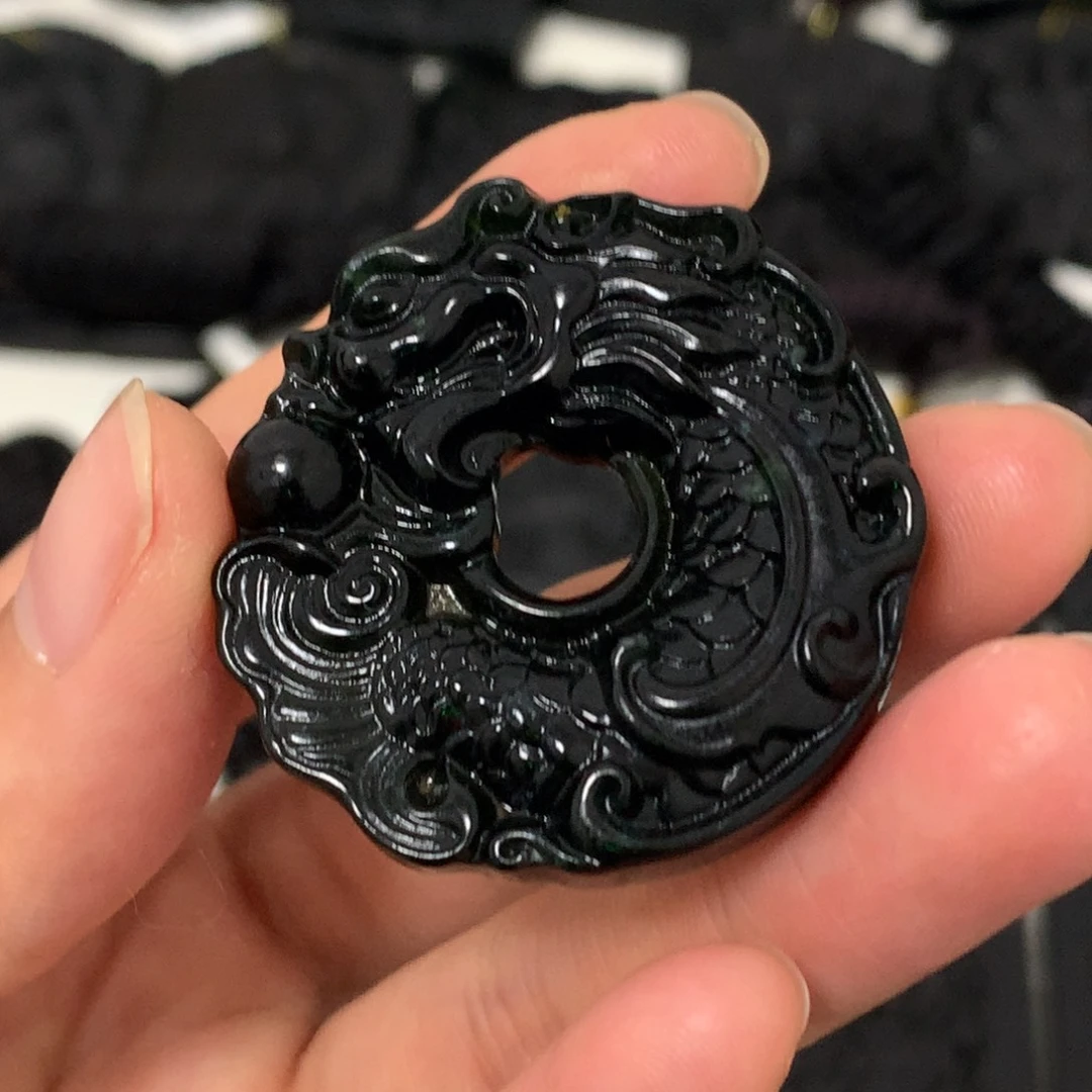 翡翠未镶嵌颈饰天然缅甸a货钢琴黑挂件