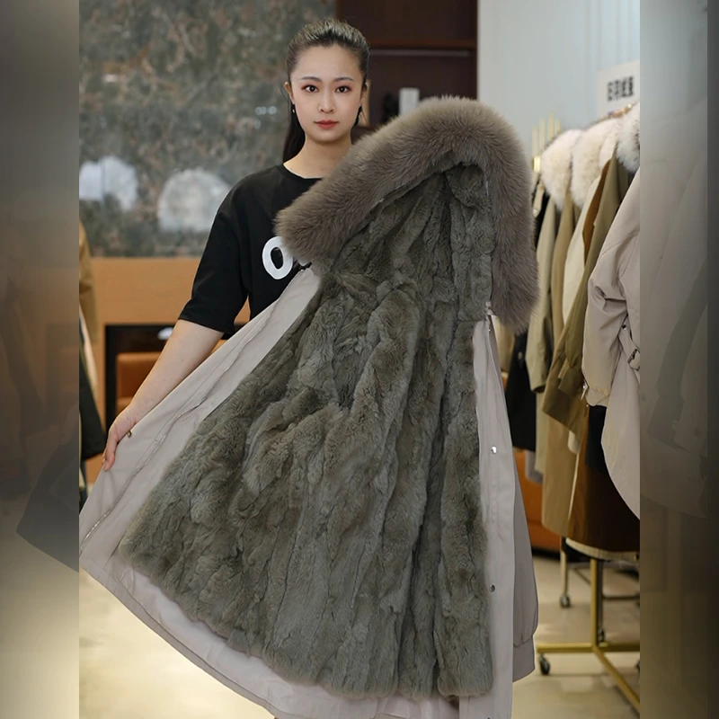 2517【獭兔毛内胆+毛袖】狐狸毛领可拆卸派克服