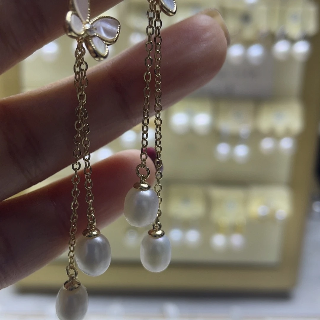 银S925镶嵌耳饰淡水珍珠