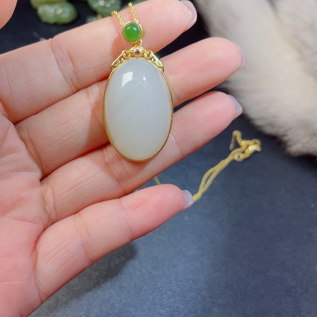 萍***聚和田玉未镶嵌颈饰297羊脂白玉鸽子蛋12