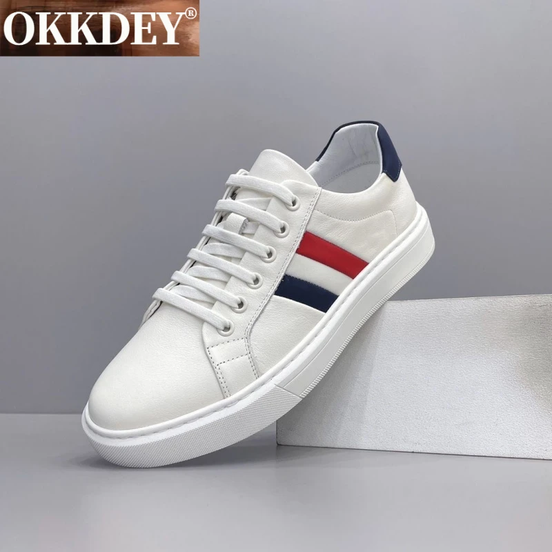 okkdey干净感痞帅男鞋四季百搭防臭透气真皮小白鞋男运动休闲板鞋