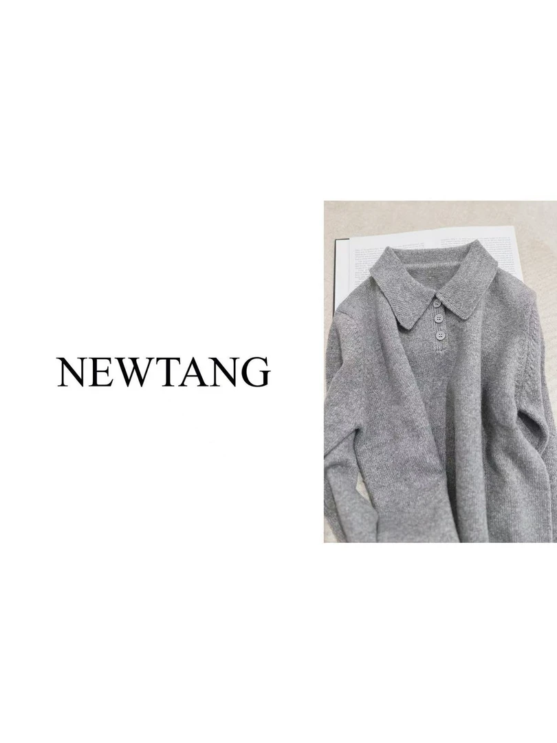 【三粒扣翻领】009好看简约秋冬针织衫上衣 灰色